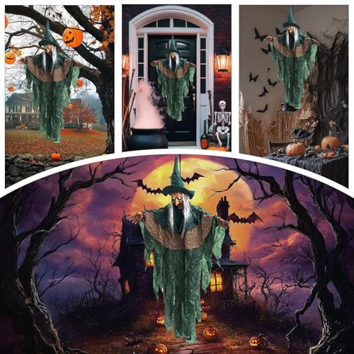 Decoración de bruja de Halloween interactiva con luces para jardín e interior 5
