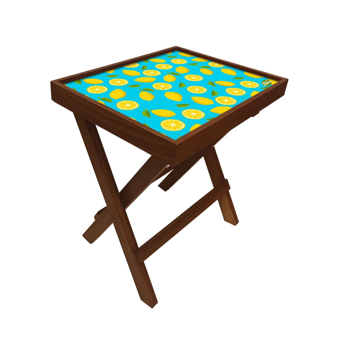 Nutcase Designer Teak Wood Side Table Folding Wooden Bedside Coffee Outdoor Picnic Table - Lime Lemon Pattern-image-16