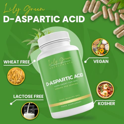 Lily Green D Aspartic Acid Testosterone Supplements for Men | 2000mg Per Serving High Strength Amino Acid Supplements | No Artificial Fillers, Pure DAA | 90 Vegan Capsules | Made in UK - Image 3