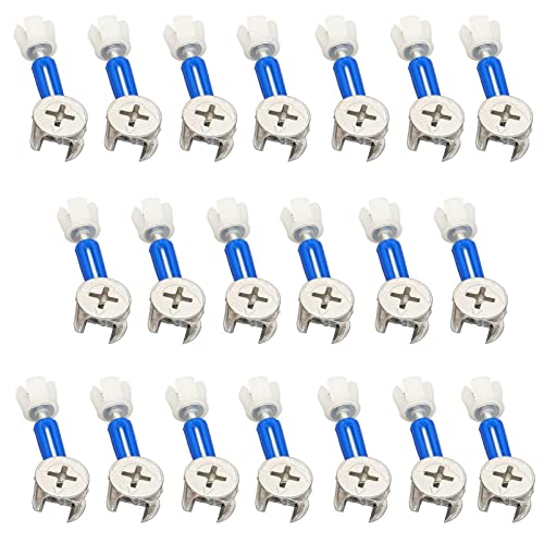 3-in-1 Furniture Connecting Kit,20 Sets Fitting Screw Eccentric Cam and Bolts Fitting Dowels, Eccentric Cam Lock Ø15mm and M6x35mm Dowel Screws, Pre-Inserted Ø10mm Plastic Nut (Blue, 35mm)