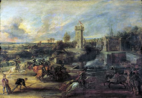 Image sur toile Tournoi devant Castle Steen Rubens d'art tableau d'époque 60x90cm