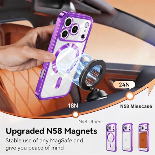 Image of Misscase for iPhone 17 Pro Max Case with Privacy Screen Protector, Built-in Lens Protector, Compatible with MagSafe, Anti-Yellowing Shockproof TPU, Bling Glitter Electroplated Cover 6.9 inch Purple