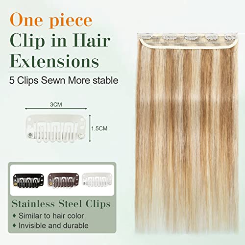 Image of Benehair Clip in Hair Extensions Real Human Hair Ombre Light Brown Mixed Bleach Blonde Hair Extensions 14inch Long Straight Remy Hair Brazilian Double Weft Real Human Hair Extensions
