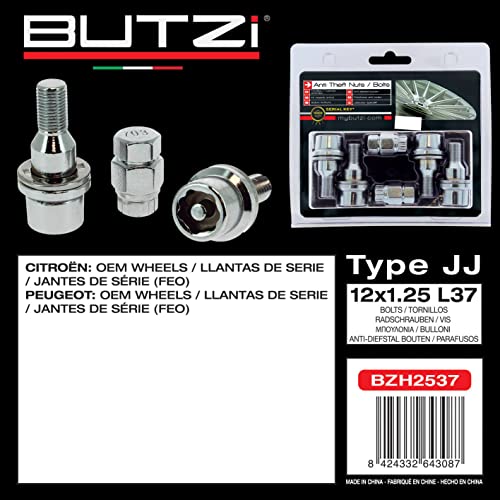 HABILL-AUTO Felgenschloss Blume, flache Sitzfläche, 12 x 1,25 cm, L37, kompatibel mit Originalfelge PSA, Felgenschloss Schlüssel