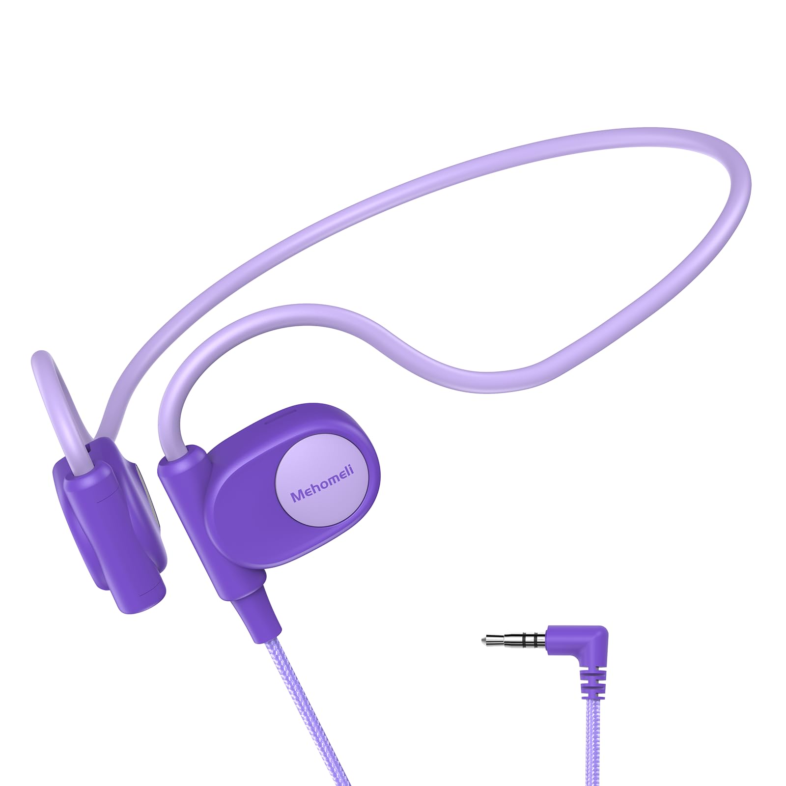 Mehomeli Cuffie per bambini per scuola, cuffie a conduzione d'aria, jack da 3,5 mm, cavo cablato, ultra confortevoli, design ergonomico e leggero, perfette per scuola e attività all'aperto, viola
