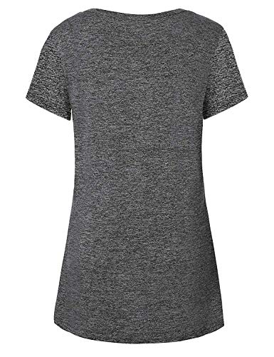 Cucuchy Gym Outfit Women, Misses Fitness Exercise Top Dressy Short Sleeve Round Neckline Yoga Tee Soft Stretchy Clothes Solid Sporty Training Tshirt Golf Jogging Wear Spring Summer Clothing Black Xl #TOP1
