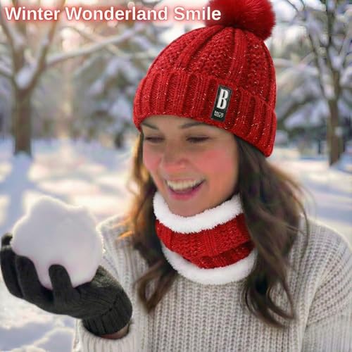 Image of Kraptick Women's Winter Beanie Cap and Scarf Set with Soft Fleece Lining, Thick Cable Knit Woolen Cap for Ladies & Neck Warmer for Extreme Cold Stylish Pom Pom Hat & Scarf Set -7