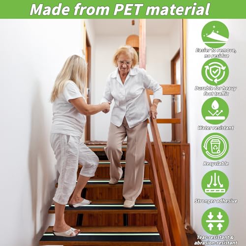 Image of Oleitodh Anti-Slip Traction Tape, 2In x 60Ft, Glow-in-Dark Green Stripe | High traction non-skid surface, waterproof & abrasive. Ideal for stairs, ramps, skateboards. Outdoors & indoors.