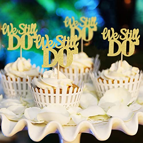 Unimall Pack Of 24 Gold Glitter We Still Do Cupcake Toppers Happy Anniversary Sign - Wedding Anniversary 1St 10Th 20Th 30Th 40Th 50Th Party Decoration Supplies #TOP6