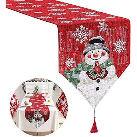 Surflyee Red Snowman Christmas Table Runner Cover