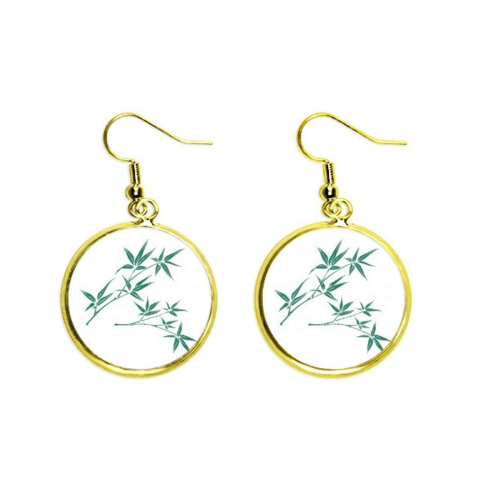 Pendientes de bambú verde estilo gota dorada para mujer 2