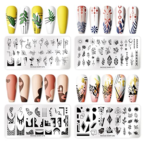 Born Pretty Nail Art Stamping Templates Set Flowers Leaves Plant French Stamping Image Plates Manicure Diy Design Stamp Plates 8Pcs #TOP2