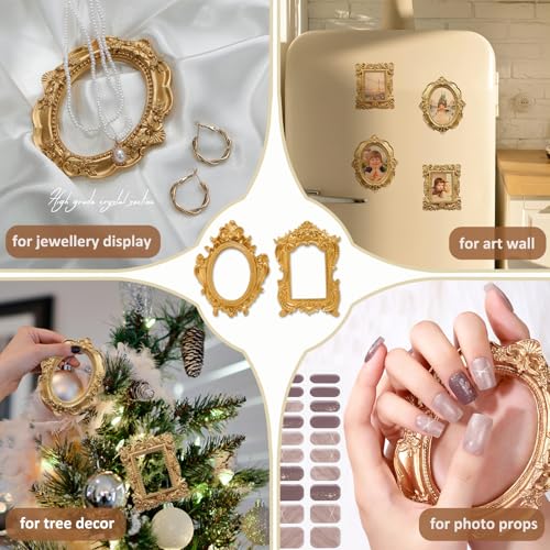 Image of 6 Pcs Mini Vintage Gold Frames, Small Picture Frames Antique Resin Photo Frame for DIY Craft Galley Wall Hanging Jewelry Display Shooting Photo Props Christmas Decor (Without Backings)