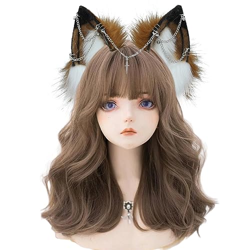 Image of VIGVAN Handmade Wolf Fox Ears Animal Cosplay Cute Head Accessories for Halloween