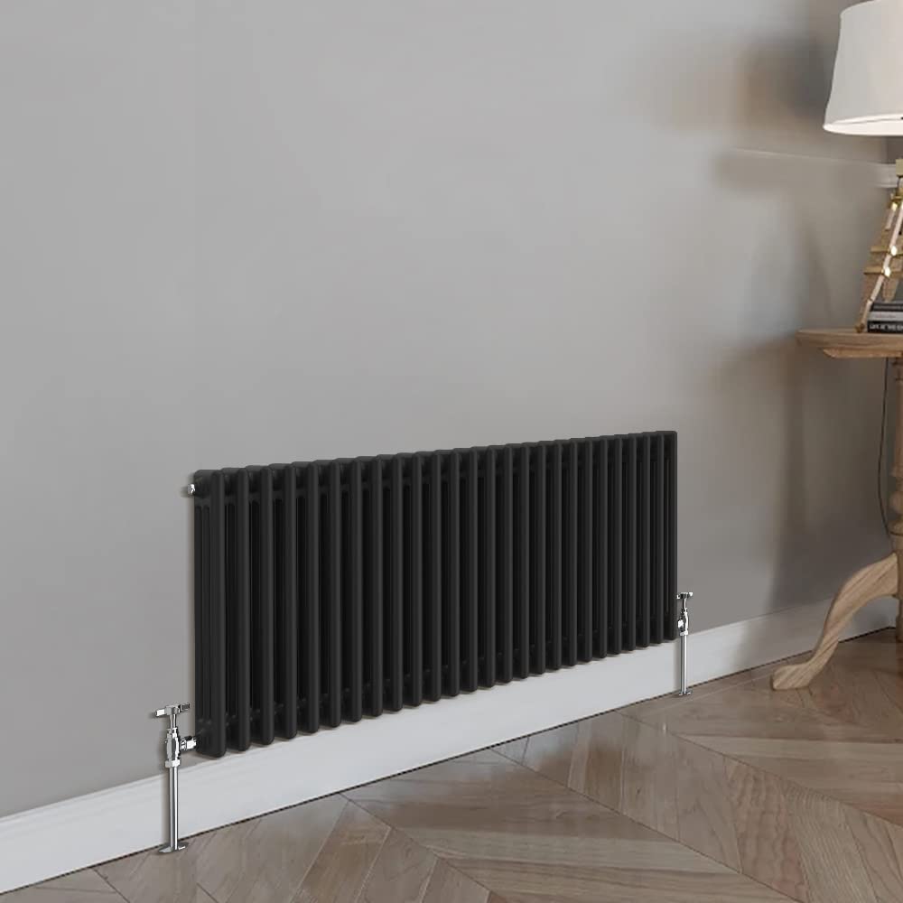 Blümme Traditional Cast Iron Style Triple Column Black Horizontal Radiator 600 x 1190mm – Perfect for Bathrooms Kitchen Living Room