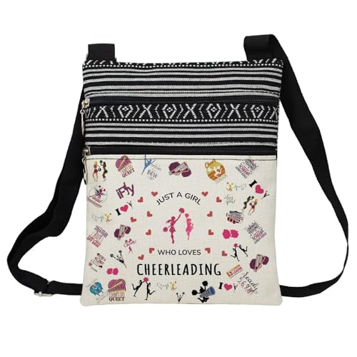 Just Love Cheerleading Messenger Bag Small Ethnic Pattern Printed Adjustable Strap Crossbody Zipper Bag Phone Bag Wallet Cute Shoulder Handbag for Cheerleaders Teammates Coach Women