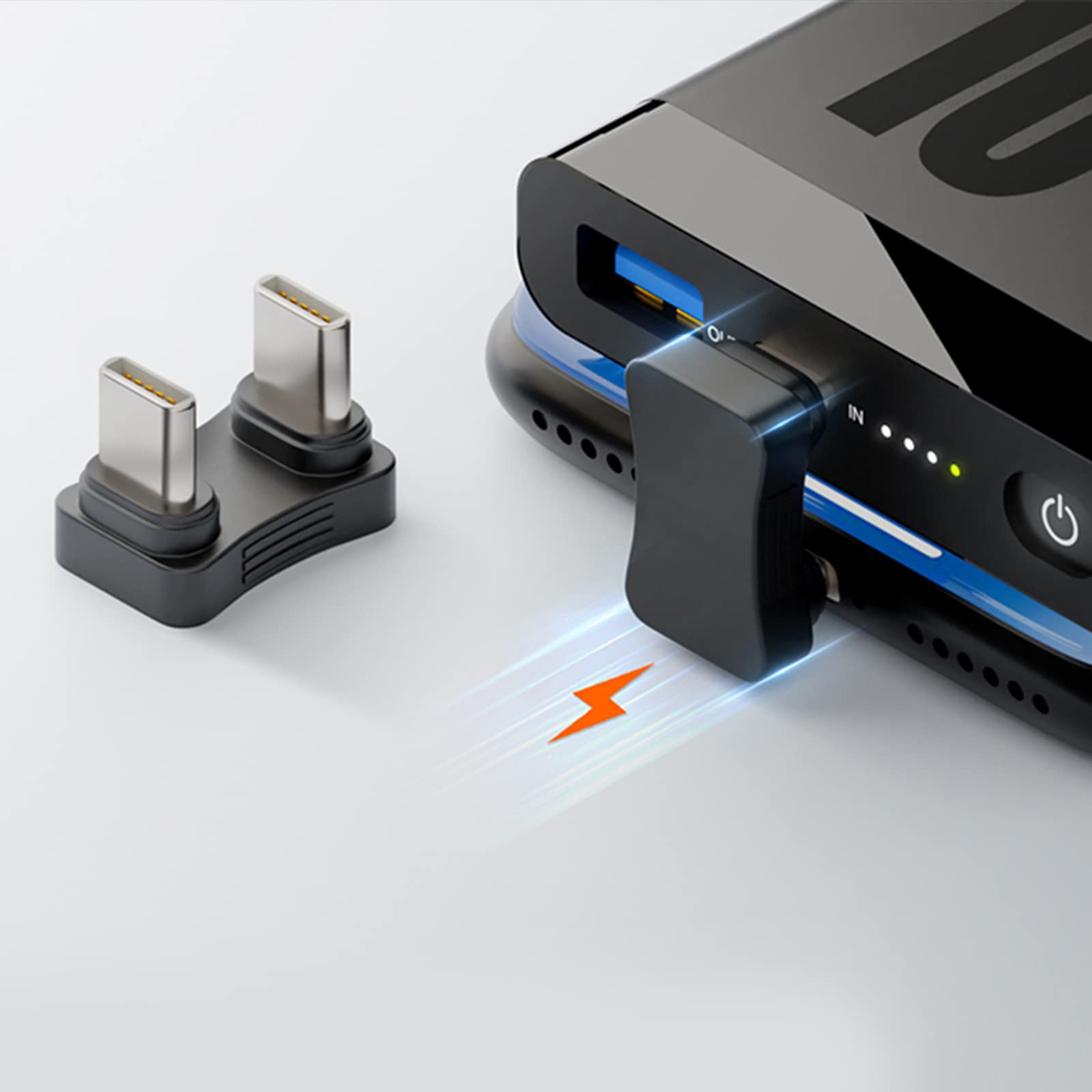 Bydezcon 180 Degree Angled U Type-C Adapter Male to Male Charger Adaptor PD 65W Charging for Phone Tablet Laptops U-Type PD 65W Charging Power Adaptor Supports Data Transfer 480Mbps