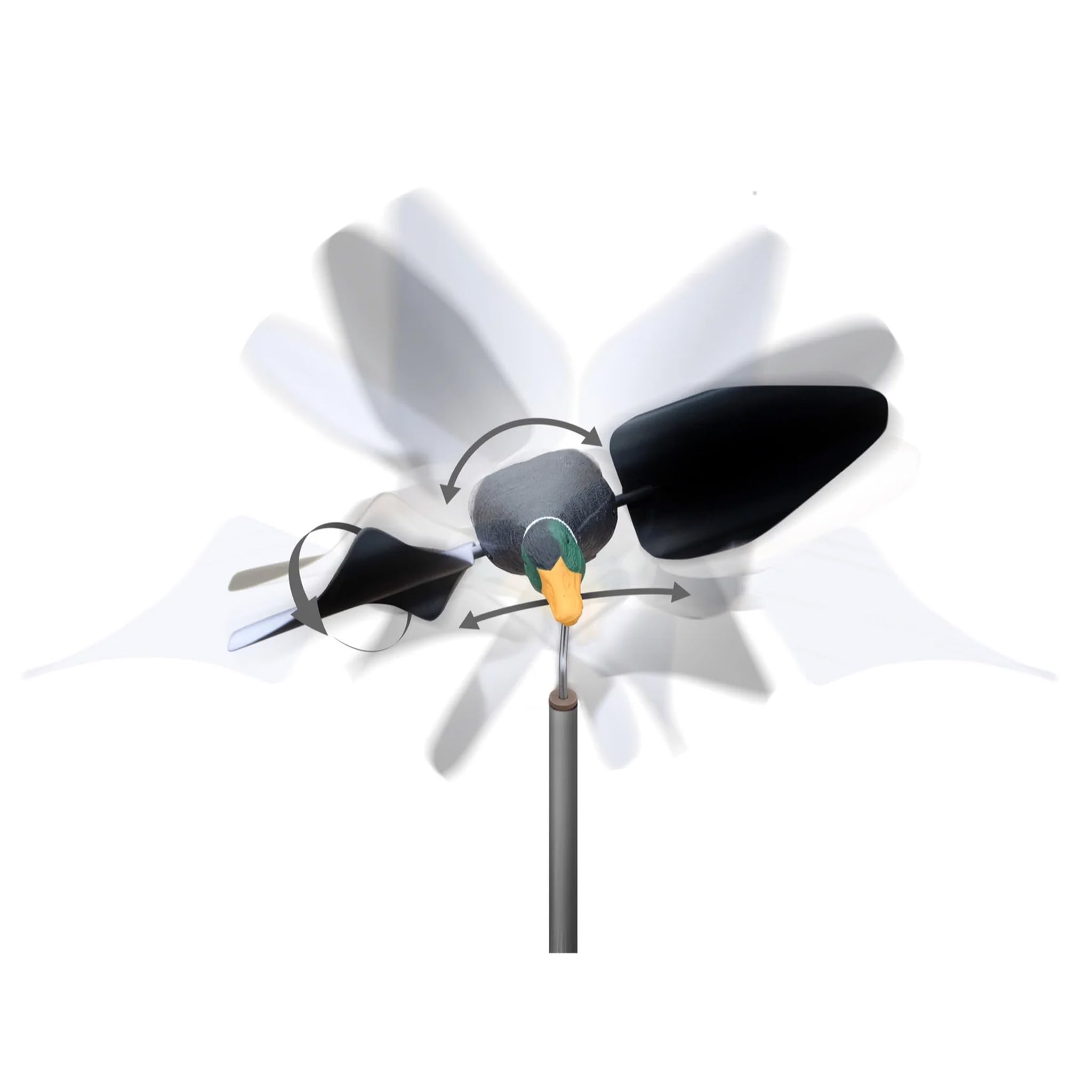 Higdon Outdoors Flasher Flyer Breeze - Señuelo de pato Mallard Drake Motion con alas giratorias activadas por el viento para caza de aves acuáticas, diseño ultraligero que imita el movimiento silbante