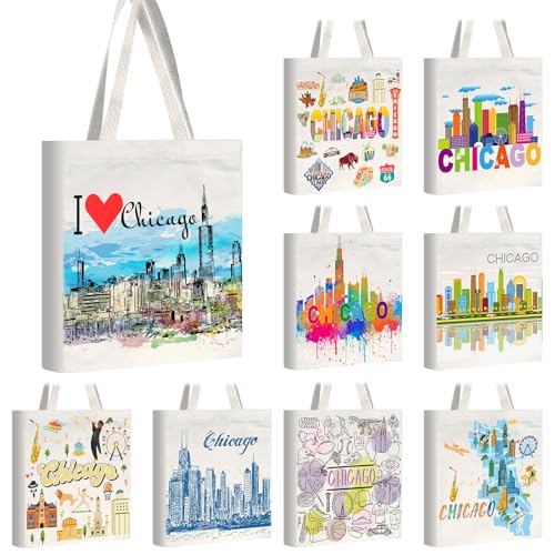 Bulyoou シカゴトートキャンバスバッグ お土産ギフト 食料品ショッピングバッグ 旅行ギフト用 9個のサムネイル