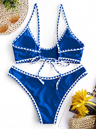 Image of ZAFUL Women's Tie Back Padded High Cut Bralette Bikini Set Two Piece Swimsuit