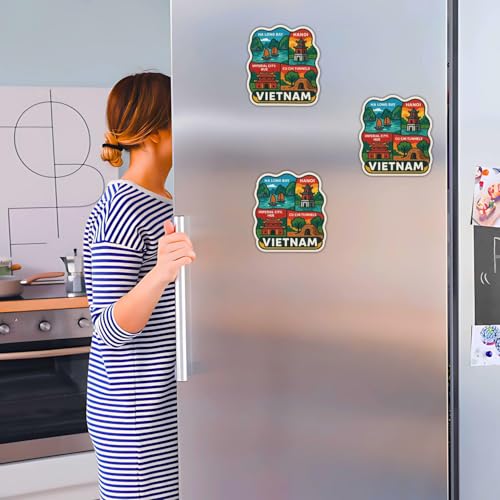 Image of Zesta Wooden Fridge Magnets Set | Refrigerator Decor Magnets for Kitchen | India Souvenir Fridge Magnet Collection | Wooden Magnet for Fridge Door Decoration (Vietnam)