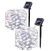 Icicle Solar String Lights, 2 Pack 33ft 100 LED Waterproof Fairy Copper Wire Starry String Lights for Christmas, Patio, Lawn, Garden, Wedding, Party and Holiday Decorations (Cool White)
