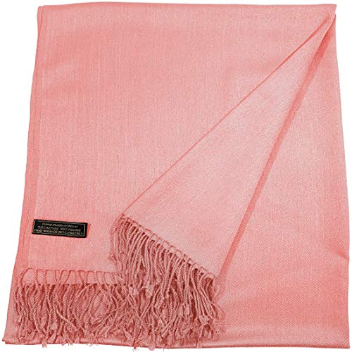 CJ Apparel Coral Pink Solid Color Pink Tassels Design Nepalese Shawl Seconds Scarf Wrap Stole Throw Head Wrap Pashmina Hand Made in Nepal New Pashmina New3