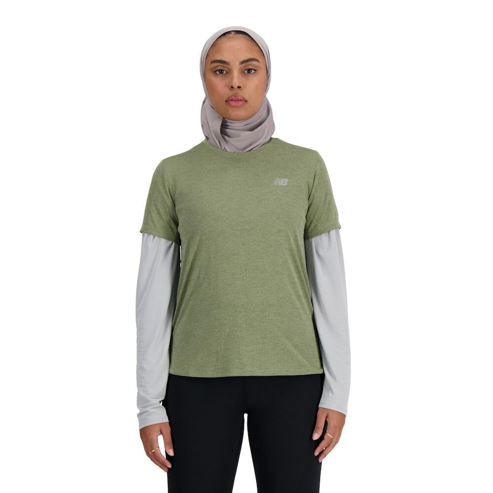New Balance Womens Athletics T-Shirt X-Large Dark Olivine Heather