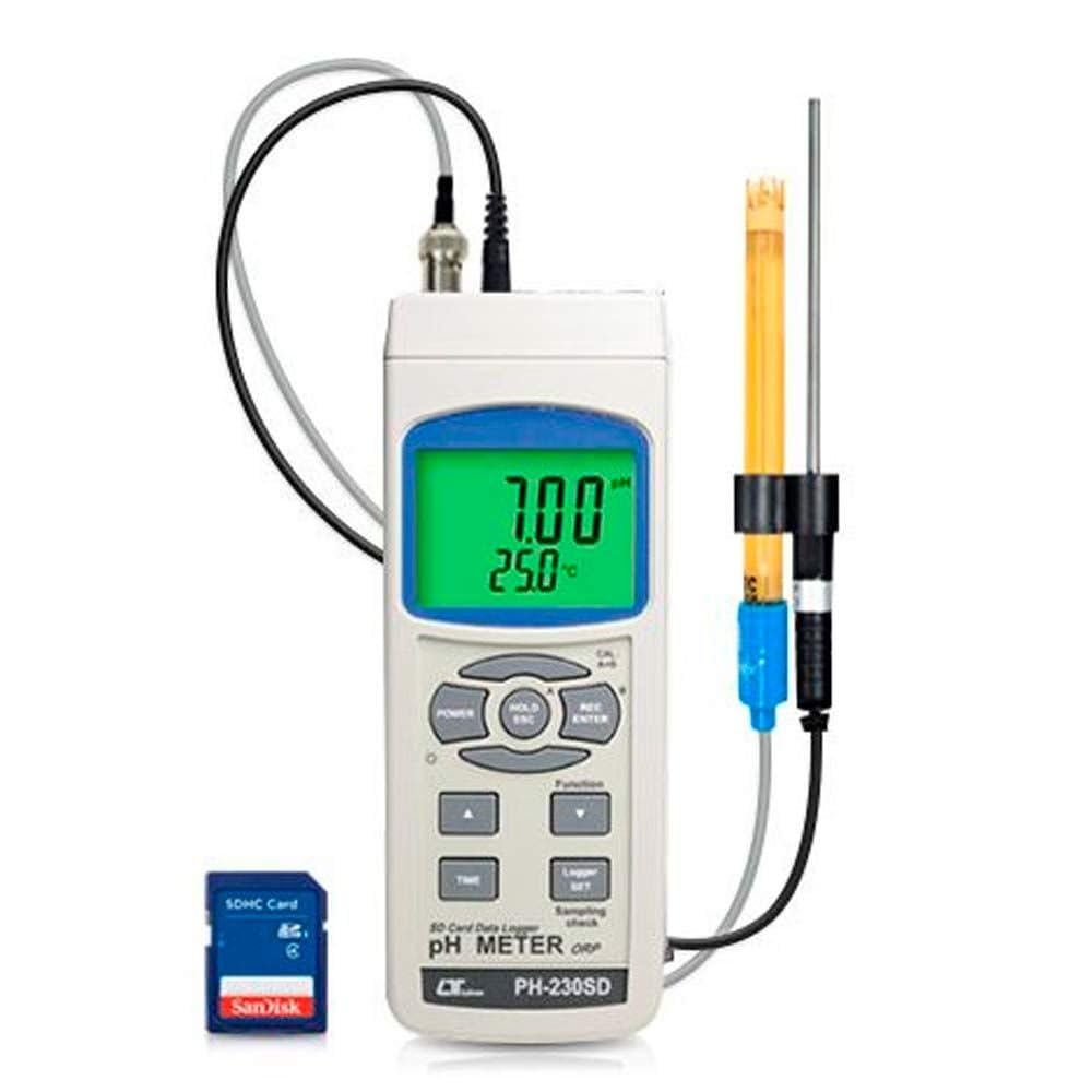 Portable Real Time Datalogger Type pH Meter (Range: 0 to 14 pH) for Water Conditioning, Aquariums, Fish Hatcheries, Food Processing, Photography, Paper Industry | Model: pH-230SD