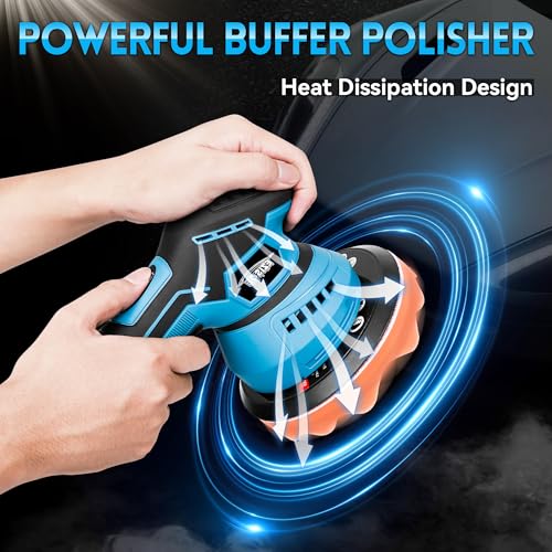 Cordless Car Buffers and Polishers Kit,8 Variable Speed Rotary Polisher 2800-5500RPM with 6\" Backing Plate, 2PCS 2000mAh Batteries & Extra 18 PCS Attachments,6 Inch Dual Action Polisher