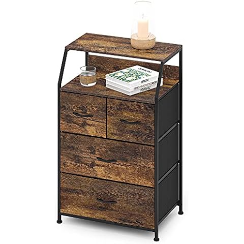 Kommode Stoffschrank mit 4 Schubladen Holzfurnier Sideboard Metall Highboard Vintage Schränke Organizer Mehrzweckschrank Cover