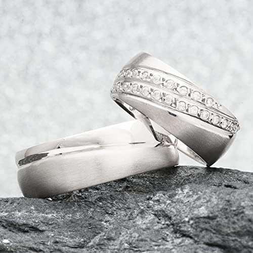 Conjuntos de anillos de bodas de plata Conjunto de anillos de bodas a juego para parejas de Plata de Ley 925 Conjunto de anillos de bodas de plata personalizados para hombre y mujer