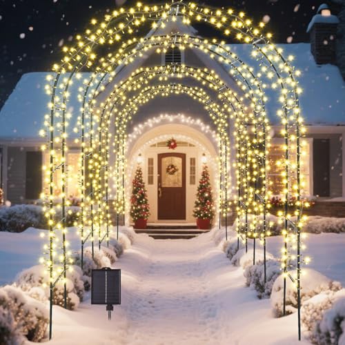 Seeloowy 3 Pack 8ft Solar Christmas Light Archway Outdoor with 8 Mode LED Light Metal Arch Outdoor Decoration Easy Assembly Reusable Wedding Pathway Driveway Garden Lawn Yard Backdrop Decor