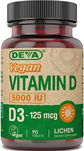 DEVA Vitamin D3 5000 IU Sunshine Supplement 125 mcg of Vegan D3 90-Count Bottle