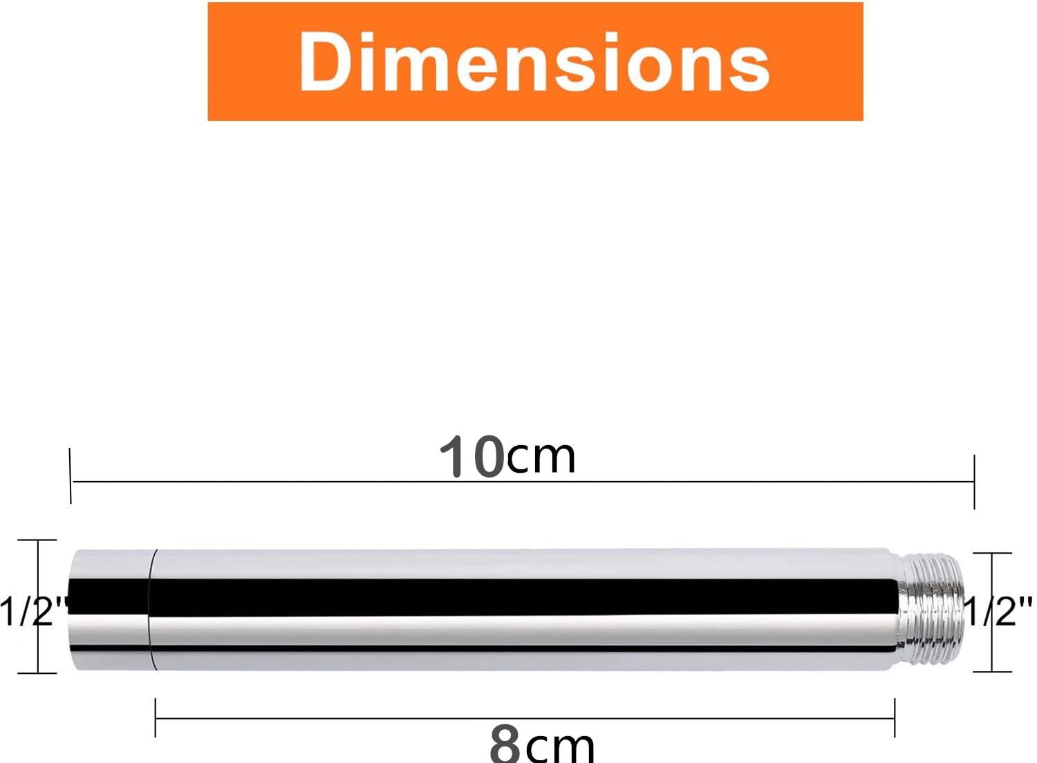 G1/2 Douche verlengbuis, handdouche extra buis voor douchekop, roestvrij stalen douchekop, verlengarm 10/15/20/30/40/50 cm (10 cm, chroom