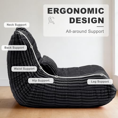 Bean Bag Chair with Lumbar Pillow, Gaint Bean Bag Chairs for Adults, Oversized Corduroy Beanbag Chair with Memory Foam Filled, Lazy Floor Sofa for Reading Gaming Living Room Bedroom (Grey) — view 3