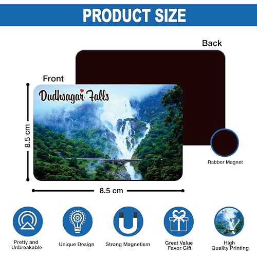 Image of Elegant Fridge Magnet with Themes |Rectangular Size Refrigerator Magnet with Magnetic Rubber Back | Pack of 1, 8.6cm X 5.4cm (Dudhsagar Falls)