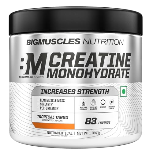 Image of Bigmuscles Nutrition Creatine Monohydrate (83 Servings, Tropical Tango) | Micronised Creatine Powder For Enhanced Muscle Strength With Rapid Absorption | Powered By Stevia - No Artificial Sweetners [307g]