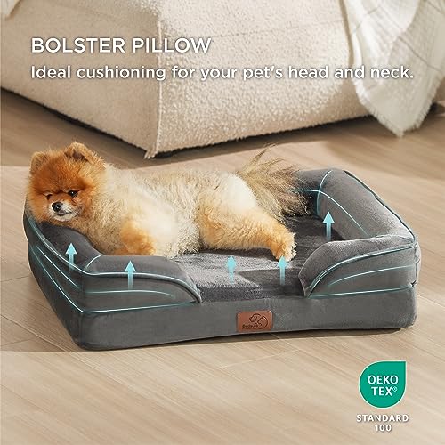 image for Bedsure Small Orthopedic Dog Bed - Washable Bolster Dog Sofa Beds for 