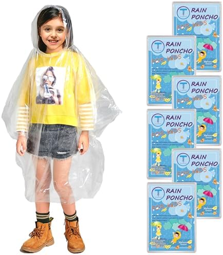 TUNCHMO 6 Stück Regenponchos für Erwachsene und Kinder extra dick | Familienpackung, Kinder und Erwachsene 6 Stück, extra dickes transparentes PE-Material, 100 % wasserdicht