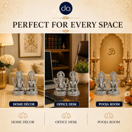 Image of 999 Silver Plated Lakshmi Ganesh Set - 3.5 Inch l Laxmi Ganpati Murti for Pooja Room, Office Desk & Diwali, A Home Decore & Spiritual Gift