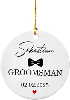 Custom Best Man Christmas Ornament 2025 – Personalized Groomsman Gift with Name & Date, Ceramic Wedding Party Keepsake with Bow Tie Design, Unique Groomsmen Proposal Decoration for Tree