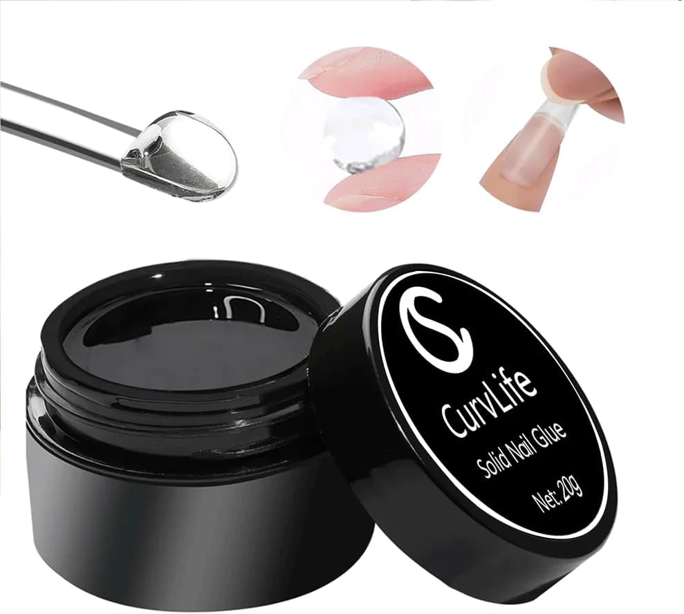 Solid Nail Glue For Press On Nails, 15g Curv Life Solid Gel Nail Glue For Nail Tips, Solid Glue Kit For Clear Acrylic Nail Tips Solid Builder Gel For Nail Strengthen Uv Light Cured (20G Glue)