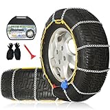 Auto Fixing Snow Chains, 2 x 12 mm, 30s Quick Installation of Tire Chains with Automatic Tensioner, Universal Emergency Tire Traction Chain for Cars, Pickups, and SUVs (HLN 140)