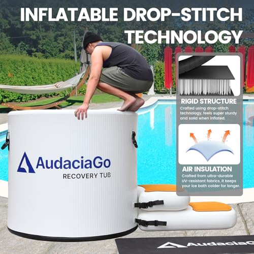 Image of XXL Ice Bath Tub for Athletes, Compatible with Water Chillers, 186-Gallon Inflatable Cold Plunge Tub with Insulated Lid, Step, Water-Absorbent Mat, Portable for Outdoor & Indoor Recovery