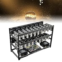 HRTX BTC Mining Frame, Crypto Mining Frame, geeignet für alle großen Mainboards und Netzteile, 6-19 Karten Silber und Schwarz können Auswahl bieten, BTC, ETH,Schwarz,19 Cards
