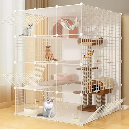 大型猫ケージ、DIY屋外猫囲い、金属ワイヤープレイペン、1〜5匹の猫用の大型運動場、小動物用猫プレイペン、取り外し可能な金属ワイヤーケンネル(One Color-A-43.7-43.7-58)