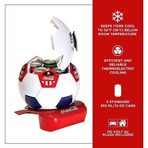 Coca-Cola Soccer Ball Mini Fridge, 5 Can Beverage Cooler With Hidden Opening, White Red Black, Unique Accessory For Den, Games Room, Man-Cave, Dorm, Sports Fans, Students #TOP3