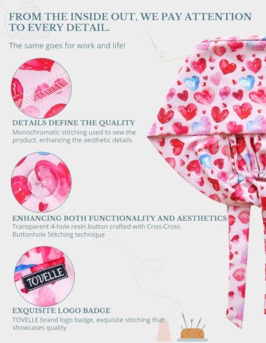 Image of Scrub Caps for Women with Buttons, Classic Surgical Caps | Double-Sided Printed, Adjustable,Long Hours, Sweatbands, Fabric Help Reduce Static Buildup
