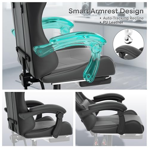 Image of Athena Collection Ergonomic Gaming Chair for Adults, Carbon Fiber Black | Height Adjustable Office Chair Computer Desk Chair with Footrest & Headrest Lumbar Support for Office & Home, 350lbs